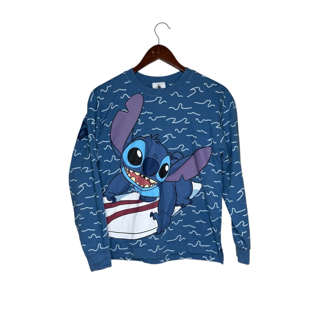 Disney Spirit Jersey Stitch Blue Pull On Crew Neck Sweater Graphic Tee Casual